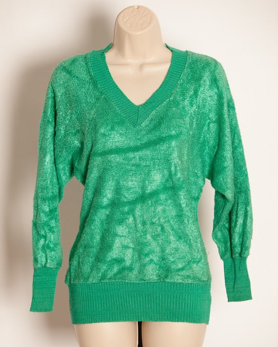 Vintage 70s 80s Women's Green Vneck Top - KITTY H… - image 1