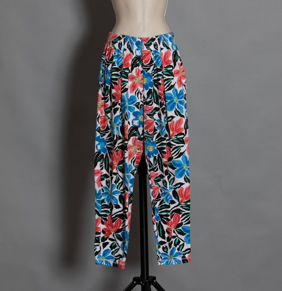 80s 90s Colorful Floral Pattern Women's Pants - CA