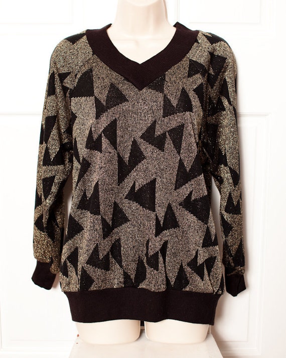 Gorgeous Shimmery Gold and Black Vintage Sweater -