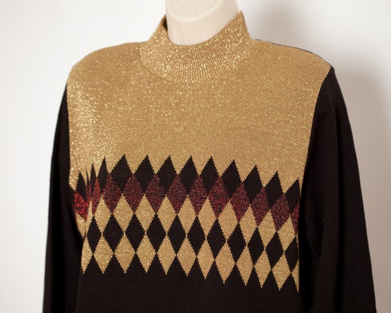 Vintage 80s super sparkly gold  Women's Sweater -… - image 7