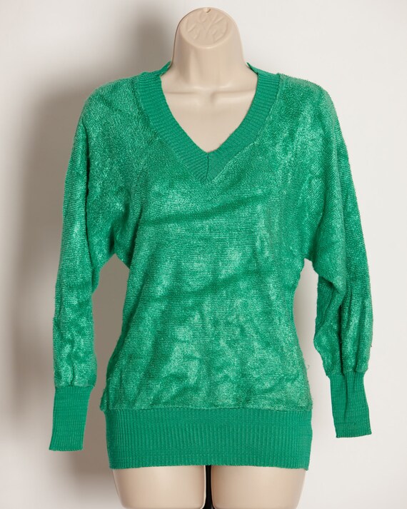 Vintage 70s 80s Women's Green Vneck Top - KITTY H… - image 5