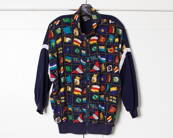 80s 90s Colorful Maritime Flag Windbreaker - Silv… - image 1