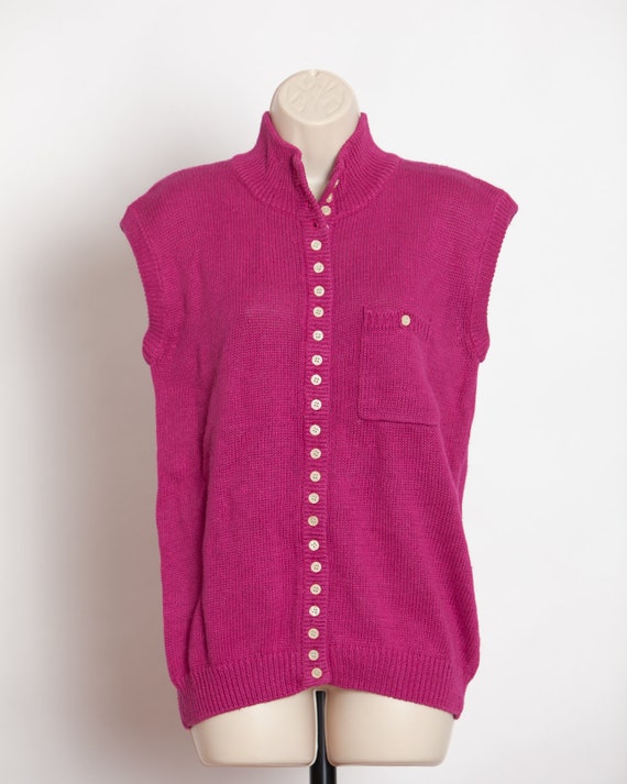 80s 90s Women's Sleeveless button front Knit Top … - image 3