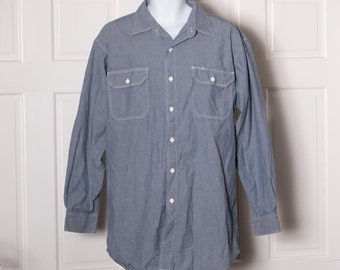 70s 80s Men's Long Sleeve Button Shirt - WORK n SPORT - XL