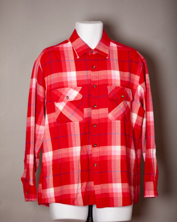 Vintage 70s 80s Men's Button Down Shirt - red - S… - image 4