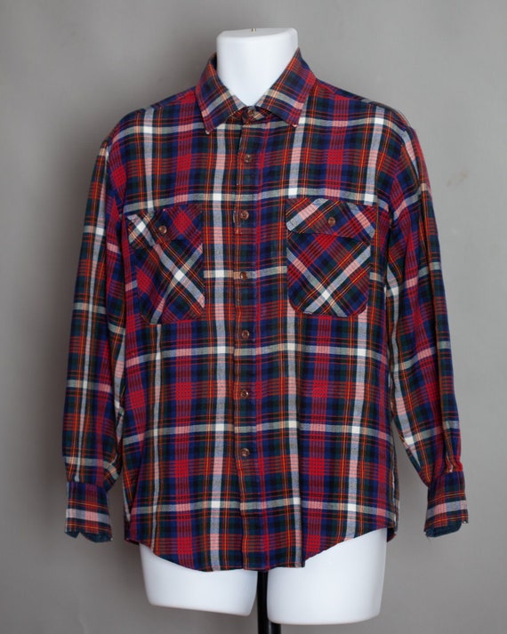 80s 90s Men's Plaid Flannel Button Down Shirt - St Jo… - Gem