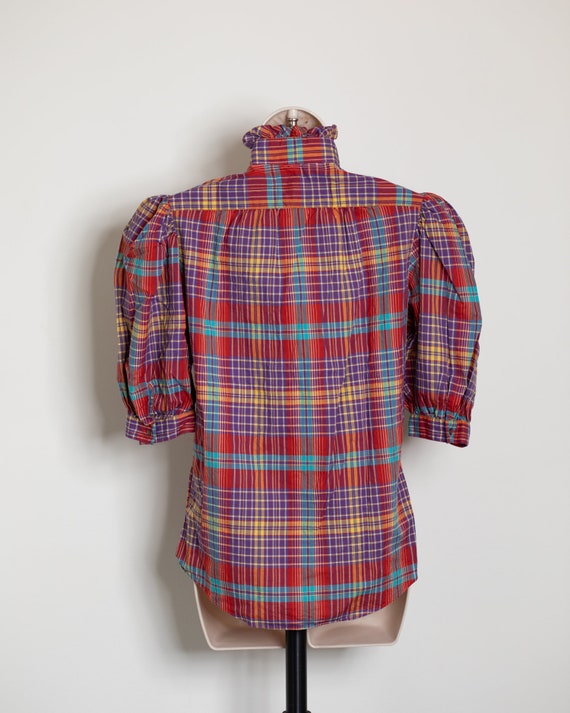 70s 80s Women's Colorful Plaid Top - image 6