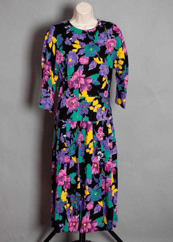 Vintage Women's 80s 90s Colorful Floral Flower Pa… - image 3