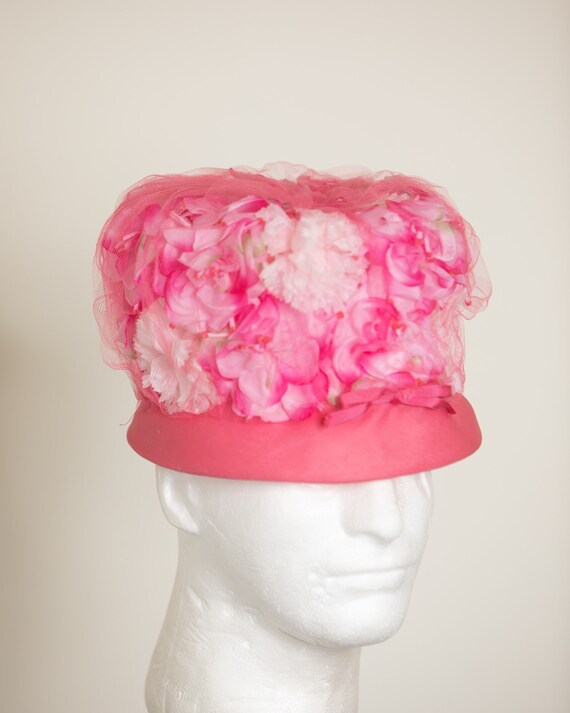 50s 60s women’s pink floral hat - image 5