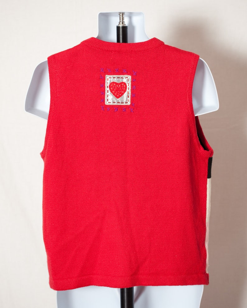 M Vinatge 80s 90s Women/'s Hearts Valentines Day Sweater Vest WHITE STAG