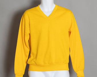 Vintage 70s 80s Bright Yellow V-neck Sweatshirt - KINGS ROAD SEARS