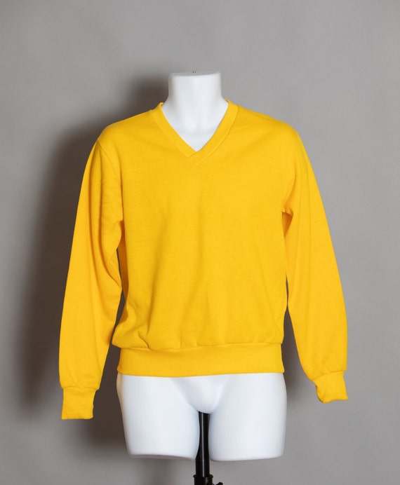 Vintage 70s 80s Bright Yellow V neck Sweatshirt KINGS ROAD SEARS