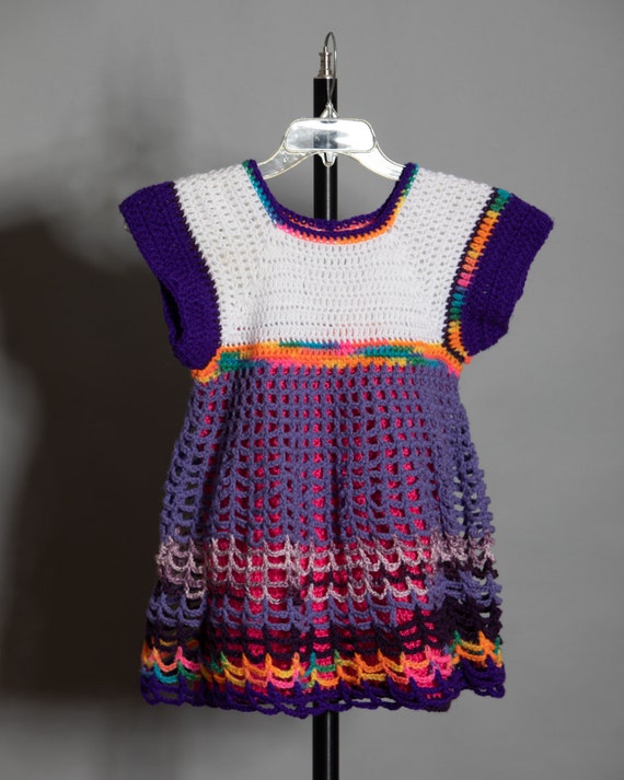 70s 80s Little Girls Knit Crochet Dress - image 2