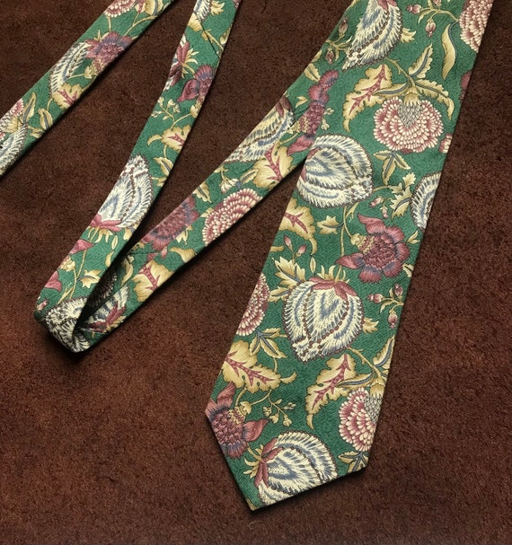 80s 90s Mens Floral Necktie - Royal Knight - image 1
