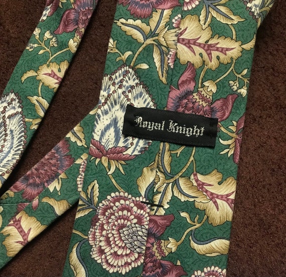 80s 90s Mens Floral Necktie - Royal Knight - image 3