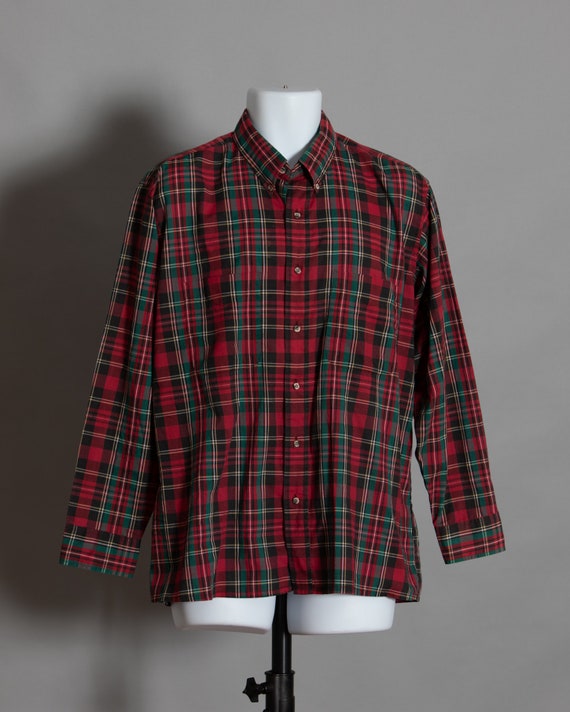 80s 90 Men's Light-weight Plaid Long Sleeve Shirt… - image 1