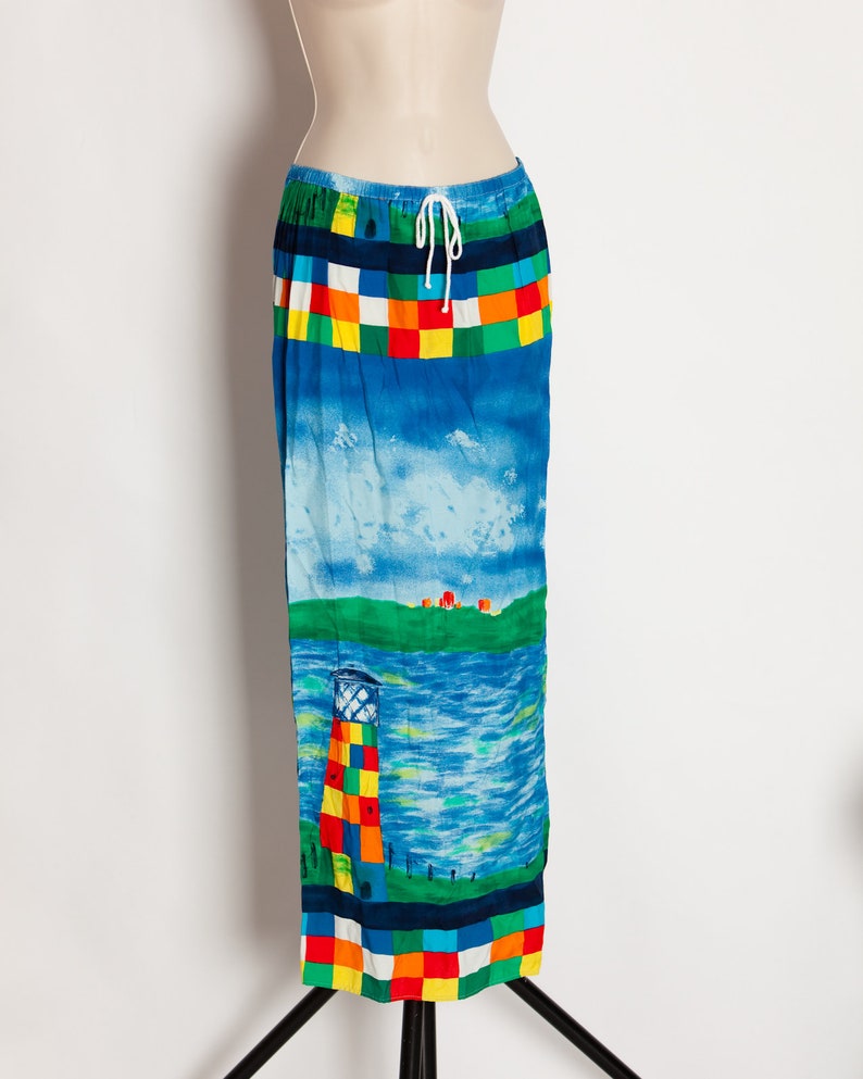 Vintage 80s 90s Ocean Lighthouse Themed Two Piece Blouse and Skirt BREEZE By Dorothy Shoelen M