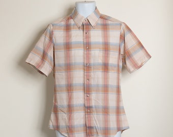 60s 70s Men's Light-Weight Plaid Short Sleeve Shirt