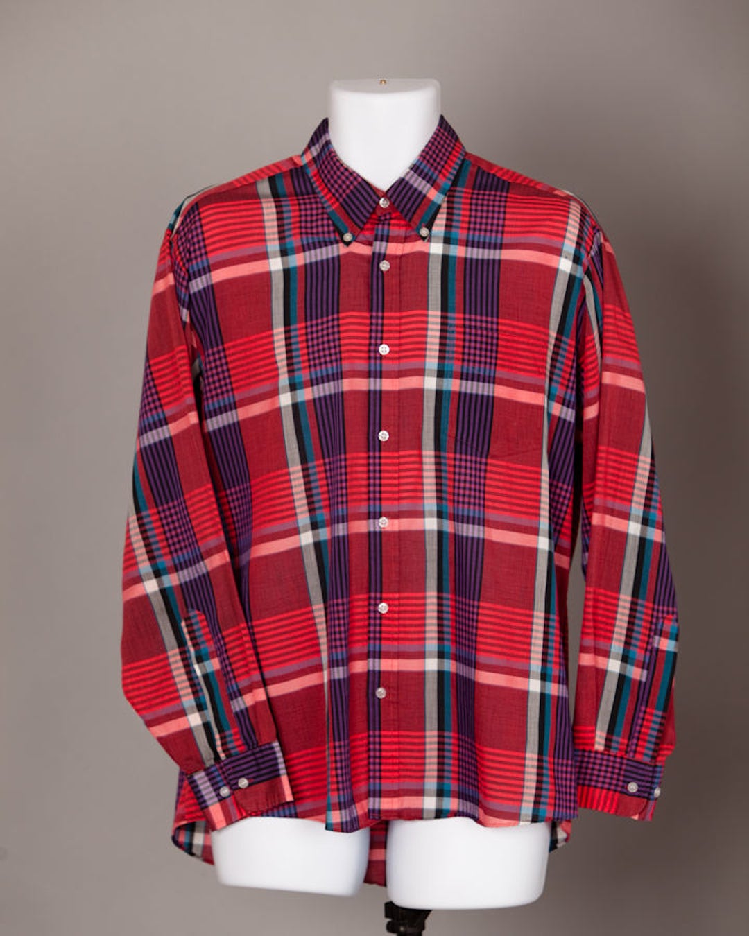 Vintage 80s 90s Mens Red and Blue Plaid Button-up Shirt - Etsy