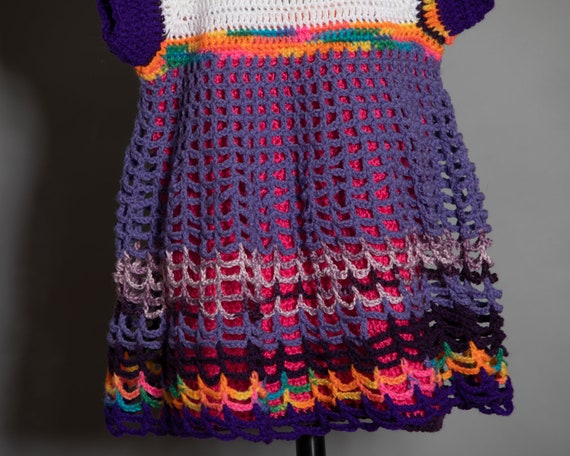 70s 80s Little Girls Knit Crochet Dress - image 4