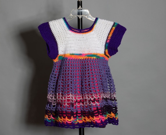 70s 80s Little Girls Knit Crochet Dress - image 1