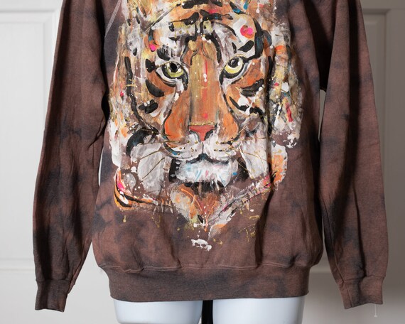 80s 90s Tiger Face Painted Sweater - DEZ Originals - image 4