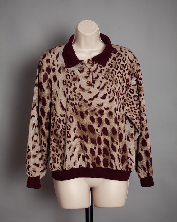 60s 70s Women's Leopard Animal Print Long Sleeve … - image 1