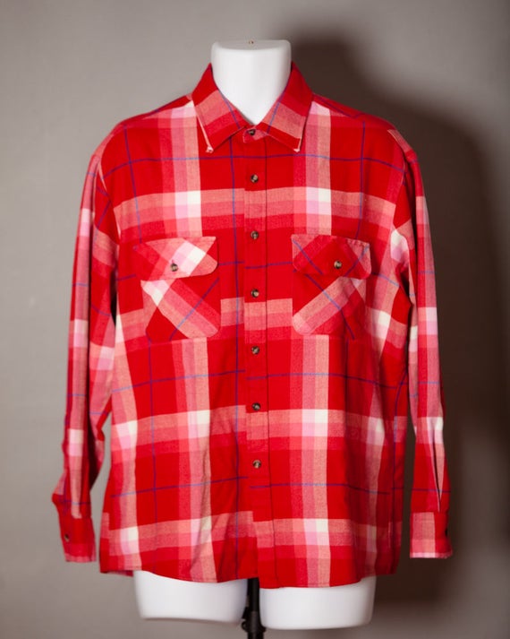 Vintage 70s 80s Men's Button Down Shirt - red - S… - image 1