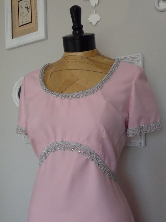 Vintage 1960s Empire Waist Satin Jeweled Waist Eve