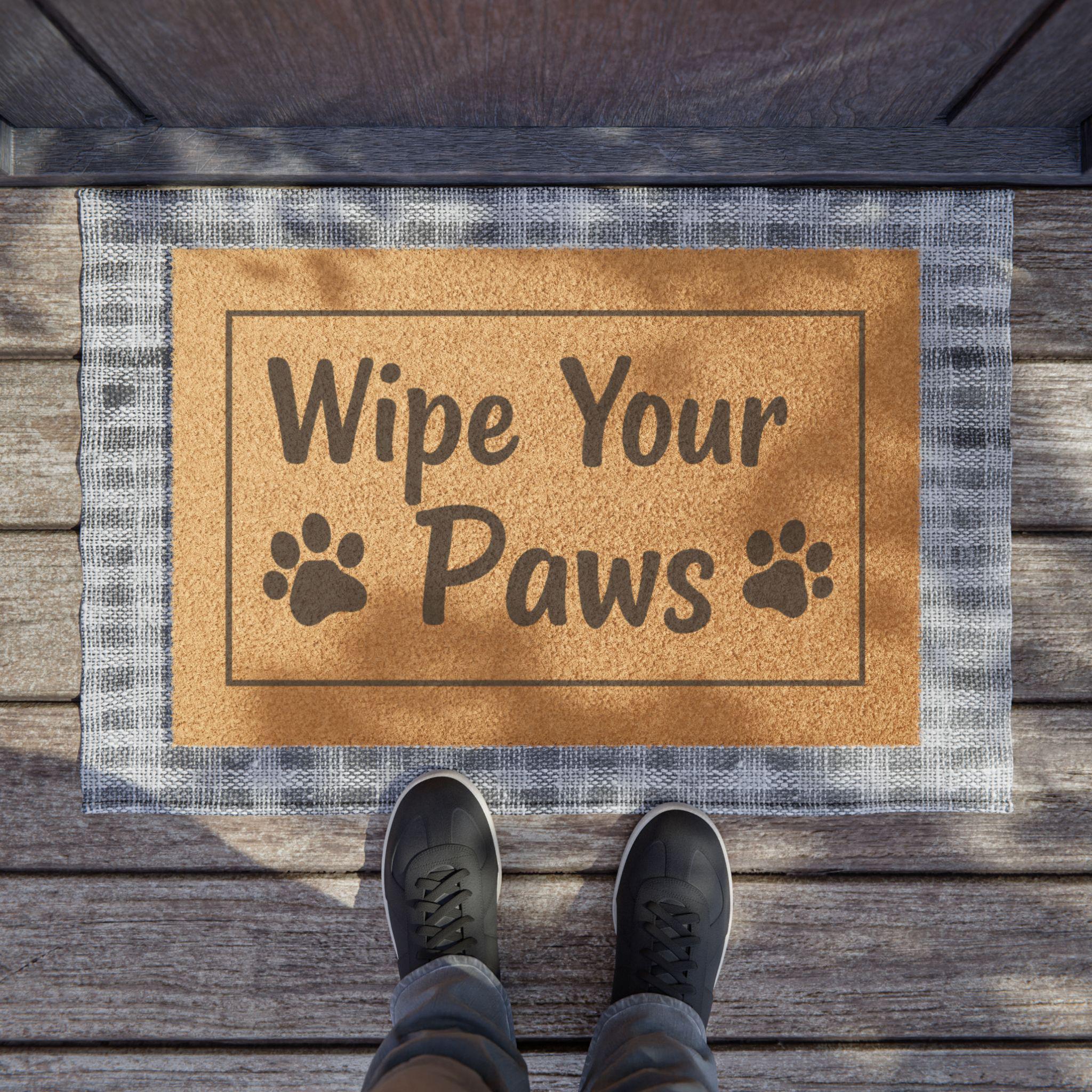 Funny Wipe Your Paws Doormat, Pet Welcome Mat, Dog or Cat Lover