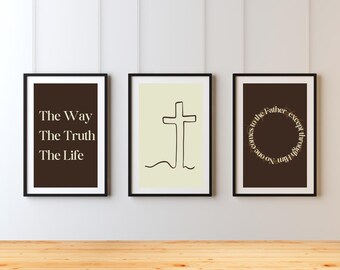 The Way the Truth the Life | Christian Wall Art Set of 3 | Cross and Crown of Thorns | Faith Home Decor | Printable Digital Download