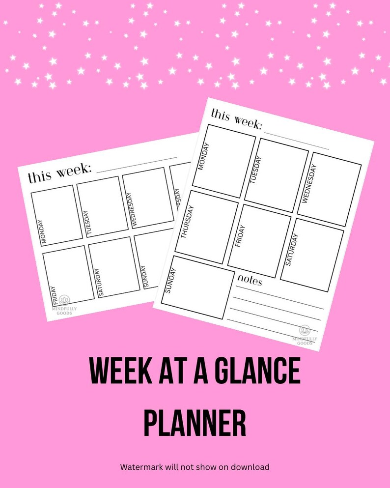 Week at A Glance Planner - Simple - Etsy