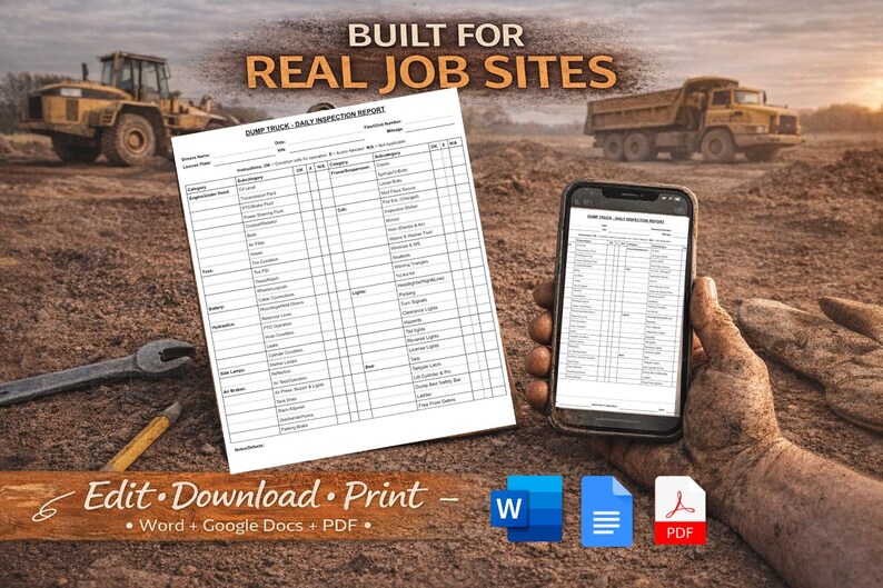 Dump Truck Daily Inspection Checklist | Printable & Fillable Form - Etsy