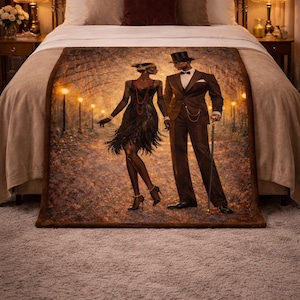 Art Deco Blanket Vintage Inspired 1920 Couple Jazz Age Bedroom Throw Silk Touch Formal Artwork Retro Home Decor Gift Anniversary Idea