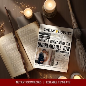 Wizard Wedding Newspaper Template | Daily Prophet Style Wedding Menu | Editable Canva Printable