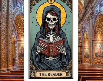 The Reader Tarot Skeleton Sticker | Kindle Bookish Sticker | Book Lover Gift | E Reader Decal