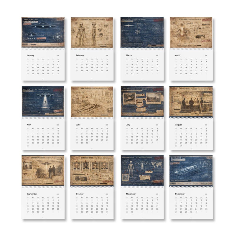 Classified Alien Files Calendar 2026 | Secret UFO Blueprints ...