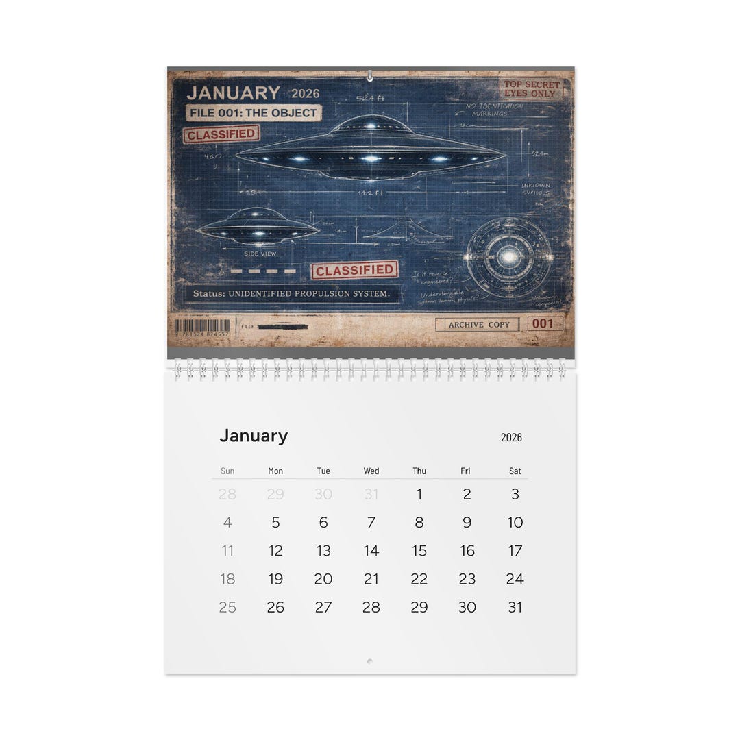 Classified Alien Files Calendar 2026 | Secret UFO Blueprints ...