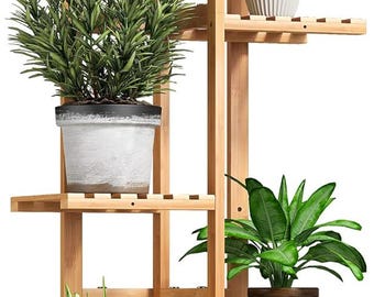 Handmade Bamboo Plant Stand: 6-Tier Corner Shelf, Holds 7 Potted Plants