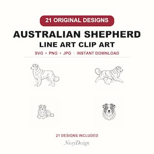 Ensemble de 21 illustrations vectorielles de bergers australiens (SVG, PNG, JPG)