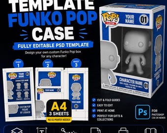 Plantilla PSD para caja Funko Pop personalizada / Diseño de empaque A4 editable (Descarga digital)