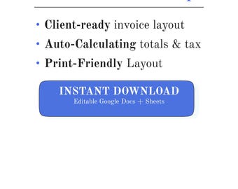Contractor Invoice Template | Google Docs & Sheets | Editable Invoice | Auto Calculating | Instant Download