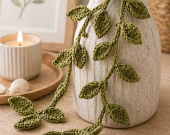 Crochet Leaf Garland Pattern | Crochet Vine Pattern | Crochet Plant Pattern | DIY Home Decor | Beginner Friendly PDF