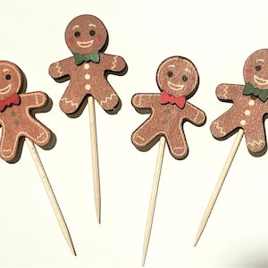 Gingerbread Man Cupcake Toppers, Christmas Cupcake Toppers, Winter Baby Shower, Christmas Party Decoration, Christmas Decorations SET OF 12