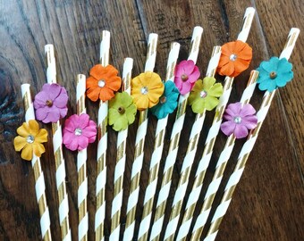 Fiesta Party Straws, Cinco De Mayo Decorations, Flower Party Straws, Fiesta Graduation Party, Fiesta Shower, assembled straws, SET OF 12