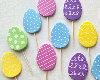 Egg Cupcake Toppers, Easter Cupcake Toppers, Easter Party Decorations, Easter Egg Cupcake Toppers, Easter dessert table, SET OF 12 Toppers