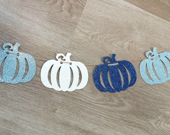Pumpkin Garland, Boy Pumpkin Banner, Fall Baby Shower Banner, Blue Navy White Pumpkins, Boy Baby Shower, Boy Birthday, READY TO SHIP