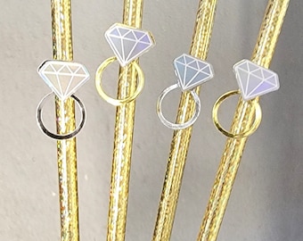 Bachelorette Party Straws, Wedding Ring Straws, Gold Silver, Bridal Shower Straws, Bachelorette Party Decoration, Wedding Shower SET OF 12