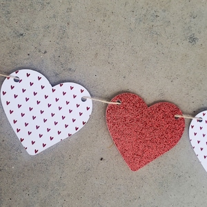 Red Heart Banner, Valentines Garland, Heart Garland, Red and White, Valentine's Party, Valentine's Decorations, Valentines Day Decor Glitter