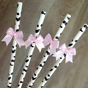 Cowgirl Straws, Pink Bows, Cow Print, Cowgirl Birthday Party Straws, cowprint, Western Party, Cowgirl Baby Shower, SET OF 12 Straws